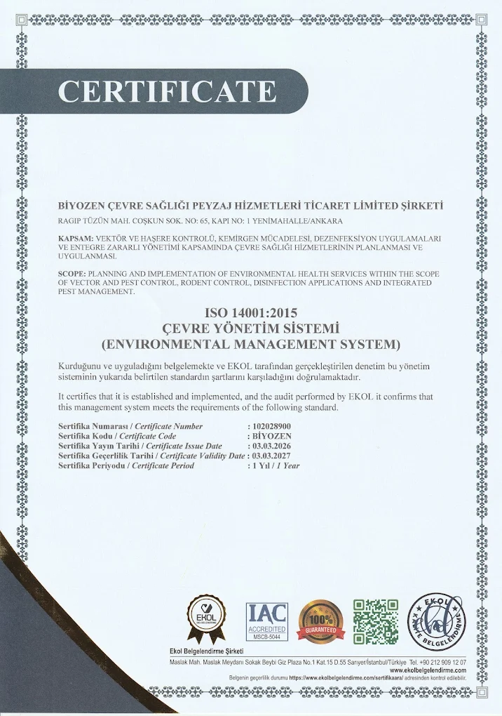 Biyozen ISO 14001 Çevre Yönetim Sistemi Sertifikası