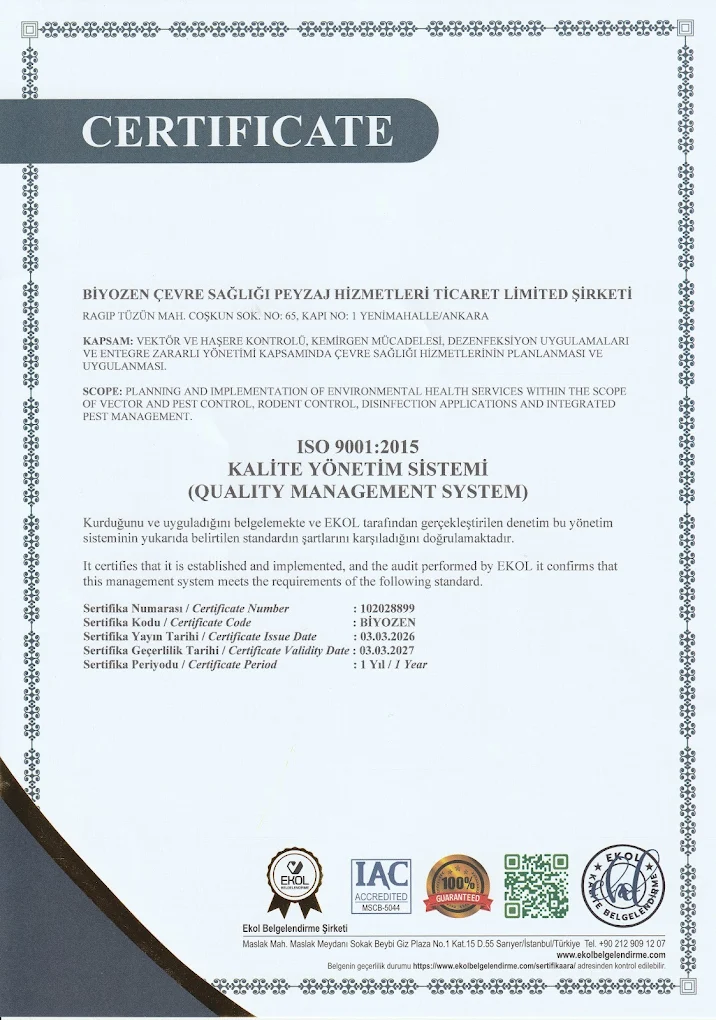 Biyozen ISO 9001 Kalite Yönetim Sistemi Sertifikası